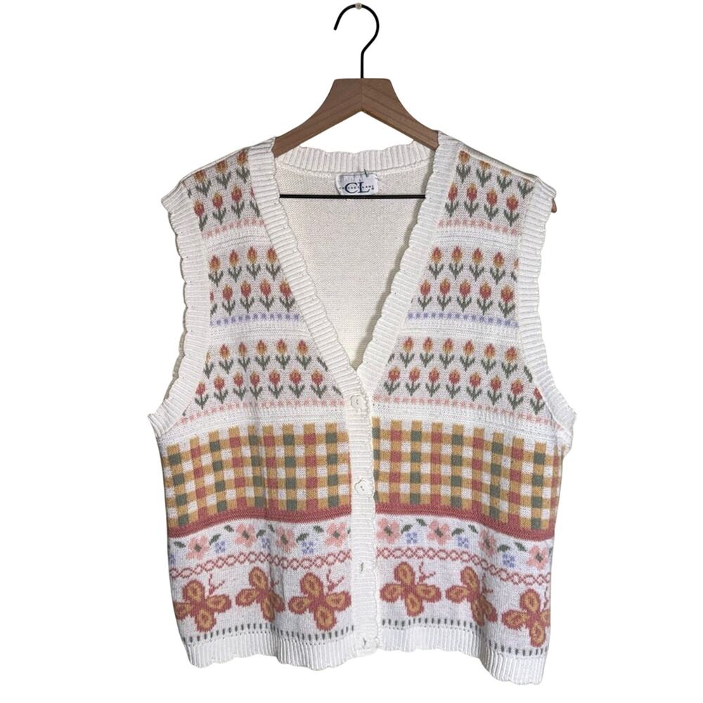 VINTAGE CRICKET LANE hand knit cottagecore coastal grandma fairy sweater vest XL